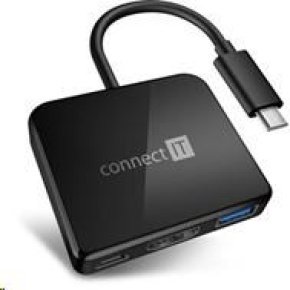 Rozbočovač CONNECT IT USB-C, 3v1 (USB-C,USB-A,HDMI), externý, čierny