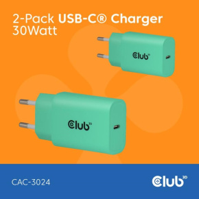 Club3D Nabíječka, USB-C, Power Delivery 15V/2A, 2-pack, zelená