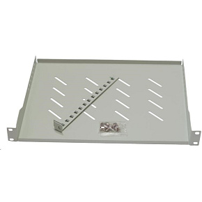 BAZAR - LEXI-Net 19" police s perforací 1U/650mm, nosnost 45kg, zadní nastavitelný úchyt, šedá - prohnutá