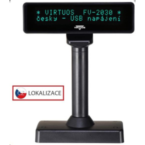 Virtuos VFD zákaznícky displej Virtuos FV-2030B 2x20 9mm, USB, čierny