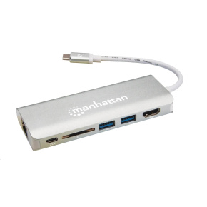 MANHATTAN Dokovacia stanica USB-C Multiport na HDMI, USB 3.0, USB-C, RJ45, čítačka kariet