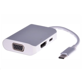 Prevodník PREMIUMCORD USB3.1 typ C na HDMI + VGA + nabíjanie PD, hliníkové puzdro