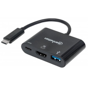 Multifunkčný prevodník MANHATTAN z USB 3.1 samec typu C na HDMI, USB 3.0 A a USB C Samice