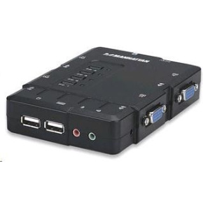 MANHATTAN KVM prepínač 4 porty, USB, audio, integrované káble