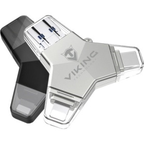 USB Flash disk Viking 3.0 4v1 s konektorom Lightning/Micro USB/USB/USB-C, 64 GB, čierna