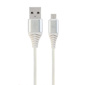 GEMBIRD CABLEXPERT USB 2.0 AM na MicroUSB (AM/BM), 2 m, opletený, bielo-strieborný, blister, PREMIUM KVALITA
