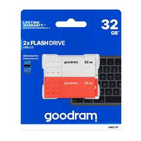 GOODRAM Flash Disk 2x32GB UME2, USB 2.0, bílá, červená